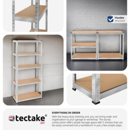 Tectake Garage Shelving - Heavy-Duty Galvanised Steel Frame, Height-Adjustable Shelves - 30 X 75 X 180 Cm - 350 Kg - Silver - thumbnail 3
