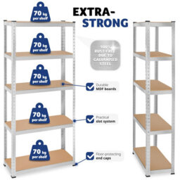 Tectake Garage Shelving - Heavy-Duty Galvanised Steel Frame, Height-Adjustable Shelves - 30 X 75 X 180 Cm - 350 Kg - Silver - thumbnail 4