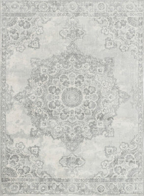 Livabliss Monaco-Vintage Grey Ivory Traditional Boho Living Dining Bedroom Rug 130 X 180 Cm Easy Care, Non Shedding - image 1