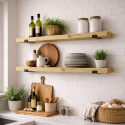 Mkgt Handcrafted Rustic Wooden Floating Shelves, Solid Wood, Made In Uk Wall Mounted Shelf (Antique Pine Set Of 2, 130Cm) - thumbnail 2