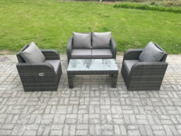 Fimous Outdoor Garden Furniture Sets Wicker Rattan Furniture Sofa Sets With Rectangular Coffee Table Love Seat Sofa - thumbnail 1