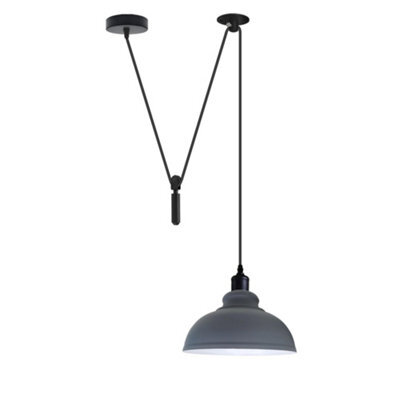 Modern Farmhouse Grey Pendant Light Curvy Shade Pulley System Lamp For Kitchen Island - image 1