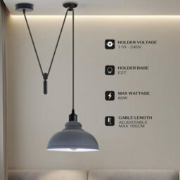 Modern Farmhouse Grey Pendant Light Curvy Shade Pulley System Lamp For Kitchen Island - thumbnail 7