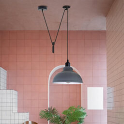 Modern Farmhouse Grey Pendant Light Curvy Shade Pulley System Lamp For Kitchen Island - thumbnail 4