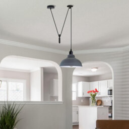 Modern Farmhouse Grey Pendant Light Curvy Shade Pulley System Lamp For Kitchen Island - thumbnail 6