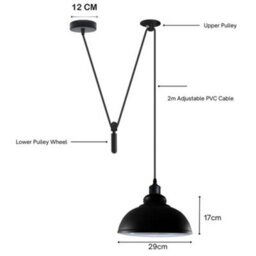 Modern Farmhouse Grey Pendant Light Curvy Shade Pulley System Lamp For Kitchen Island - thumbnail 3