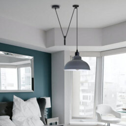 Modern Farmhouse Grey Pendant Light Curvy Shade Pulley System Lamp For Kitchen Island - thumbnail 5