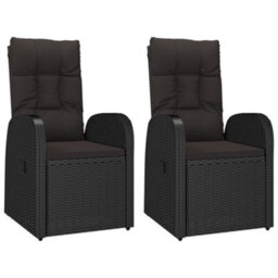 Berkfield Reclining Garden Chairs With Cushions 2 Pcs Black Poly Rattan - thumbnail 2