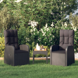 Berkfield Reclining Garden Chairs With Cushions 2 Pcs Black Poly Rattan - thumbnail 1