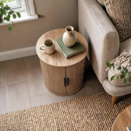 Home Source Grova Wooden Tall Round Side Table Cabinet With Tambour Storage Doors - Walnut - thumbnail 3