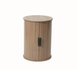 Home Source Grova Wooden Tall Round Side Table Cabinet With Tambour Storage Doors - Walnut - thumbnail 4