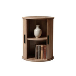 Home Source Grova Wooden Tall Round Side Table Cabinet With Tambour Storage Doors - Walnut - thumbnail 5