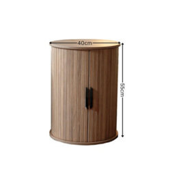 Home Source Grova Wooden Tall Round Side Table Cabinet With Tambour Storage Doors - Walnut - thumbnail 6