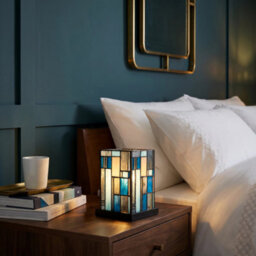 Happy Homewares Designer Art Denergy Savingtiffany Glass Table Lamp In Midnight And Sky Blue - thumbnail 6