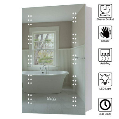 Living And Home Sensor Wall Bathroom Mirror Cabinet Led Lighting With Shaver Socket And Clock 500 X 700 mm - image 1
