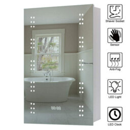 Living And Home Sensor Wall Bathroom Mirror Cabinet Led Lighting With Shaver Socket And Clock 500 X 700 mm - thumbnail 1