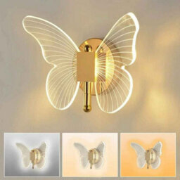Butterfly Led Wall Light 25X19Cm Modern Acrylic Metal Tricolour Bedside Wall Light - thumbnail 3