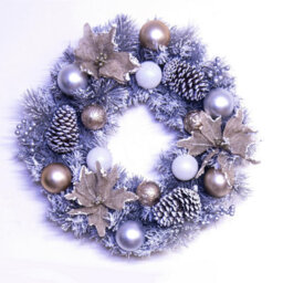Christmas Tree World 50Cm Decorated Silver Mixed Pine Wreath With Rose Gold Poinsettia - thumbnail 2