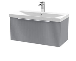 Hudson Reed Fluted Wall Hung 1-Drawer Vanity And Thin-Edge Basin, Contemporary Sink Vanity Unit, Satin Grey, 800mm - thumbnail 5