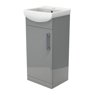 Ardenno Gloss Grey Cloakroom Vanity Unit & Basin Set (W)400mm (H)880mm