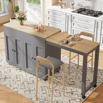 Matteo Modern Extendable Bar & Dining Table With Storage Shelves - White/grey Finish - Space-Saving Design (118-180Cm) - image 1