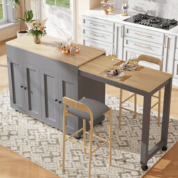 Matteo Modern Extendable Bar & Dining Table With Storage Shelves - White/grey Finish - Space-Saving Design (118-180Cm)