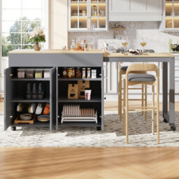 Matteo Modern Extendable Bar & Dining Table With Storage Shelves - White/grey Finish - Space-Saving Design (118-180Cm) - thumbnail 4