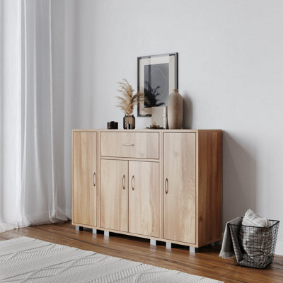 Urbn-Living Urbnliving 80Cm Height Oak Wooden Free Standing Side Corner Two Cabinet Cupboard Hallway Living Room Storage - image 1