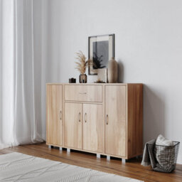 Urbn-Living Urbnliving 80Cm Height Oak Wooden Free Standing Side Corner Two Cabinet Cupboard Hallway Living Room Storage - thumbnail 1