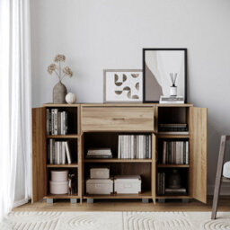 Urbn-Living Urbnliving 80Cm Height Oak Wooden Free Standing Side Corner Two Cabinet Cupboard Hallway Living Room Storage - thumbnail 2