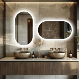 Luvodi Long Oval Bathroom Led Wall Mirror Makeup Mirrors, Backlit, Dimmable, 3 Lights, Anti-Fog 100X50Cm - thumbnail 7