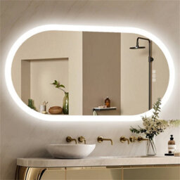 Luvodi Long Oval Bathroom Led Wall Mirror Makeup Mirrors, Backlit, Dimmable, 3 Lights, Anti-Fog 100X50Cm - thumbnail 9
