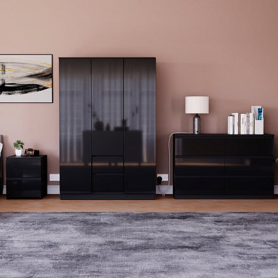 Lassic Vida Designs Glinton 3 Piece Black Fsc Bedroom Set - (6 Drawer Chest, 3 Door Wardrobe, 2 Drawer Bedside Chest) - image 1