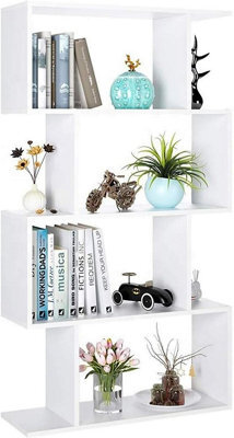 4 Tier S Shaped Bookshelf Wooden Geometric Freestanding Bookcase & Cube Display Shelf For Living Room,study & Office (White) - image 1