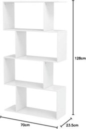 4 Tier S Shaped Bookshelf Wooden Geometric Freestanding Bookcase & Cube Display Shelf For Living Room,study & Office (White) - thumbnail 9