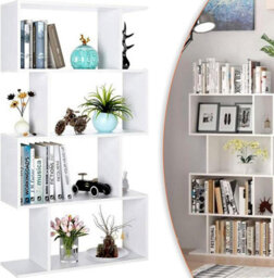 4 Tier S Shaped Bookshelf Wooden Geometric Freestanding Bookcase & Cube Display Shelf For Living Room,study & Office (White) - thumbnail 2