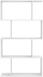 4 Tier S Shaped Bookshelf Wooden Geometric Freestanding Bookcase & Cube Display Shelf For Living Room,study & Office (White) - thumbnail 7