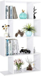 4 Tier S Shaped Bookshelf Wooden Geometric Freestanding Bookcase & Cube Display Shelf For Living Room,study & Office (White) - thumbnail 1