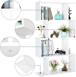 4 Tier S Shaped Bookshelf Wooden Geometric Freestanding Bookcase & Cube Display Shelf For Living Room,study & Office (White) - thumbnail 5