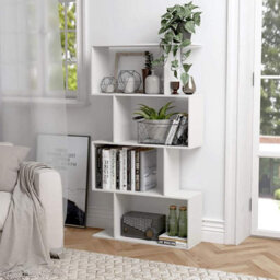 4 Tier S Shaped Bookshelf Wooden Geometric Freestanding Bookcase & Cube Display Shelf For Living Room,study & Office (White) - thumbnail 4