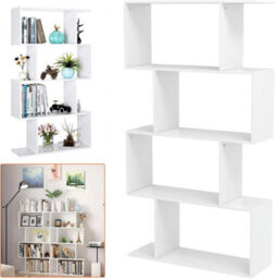 4 Tier S Shaped Bookshelf Wooden Geometric Freestanding Bookcase & Cube Display Shelf For Living Room,study & Office (White) - thumbnail 3