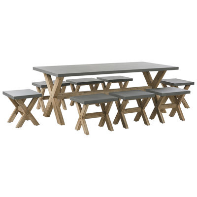 Beliani Garden Dining Set With Stools 8 Seater Olbia Concrete Grey - image 1