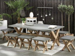 Beliani Garden Dining Set With Stools 8 Seater Olbia Concrete Grey - thumbnail 2