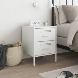 Berkfield Bedside Cabinet White 36X39X50.5 Cm Steel - thumbnail 3
