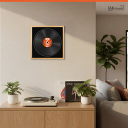"16X16"" Oak Sleek Vinyl Record Frame With Black Mount For 12 Inch Lp Disc - Ak Frames" - thumbnail 5