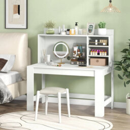 Computer Desk Modern White Laptop Pc Desk With Hutch-White - thumbnail 3