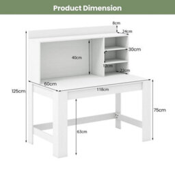 Computer Desk Modern White Laptop Pc Desk With Hutch-White - thumbnail 2