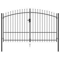 Berkfield Fence Gate Double Door With Spike Top Steel 3X1.75 M Black - thumbnail 2