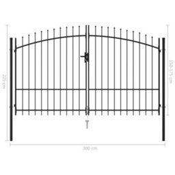 Berkfield Fence Gate Double Door With Spike Top Steel 3X1.75 M Black - thumbnail 5