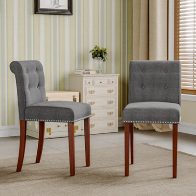 Living And Home Set Of 2 Grey Dining Chair Set Linen Padded Kitchen Chair Accent Chair With Wooden Legs - image 1